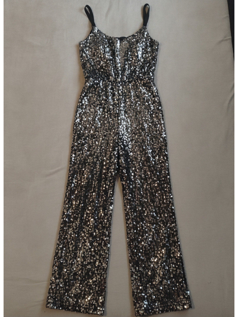 Dress the Population Silver Black Ombre Sequin Jumpsuit Size L